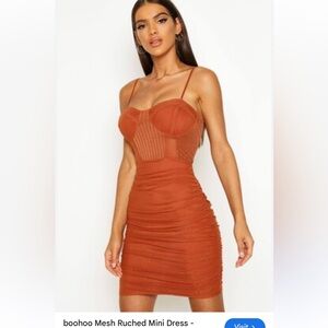 Boohoo‎ Strapless Burnt Orange Mesh Dress